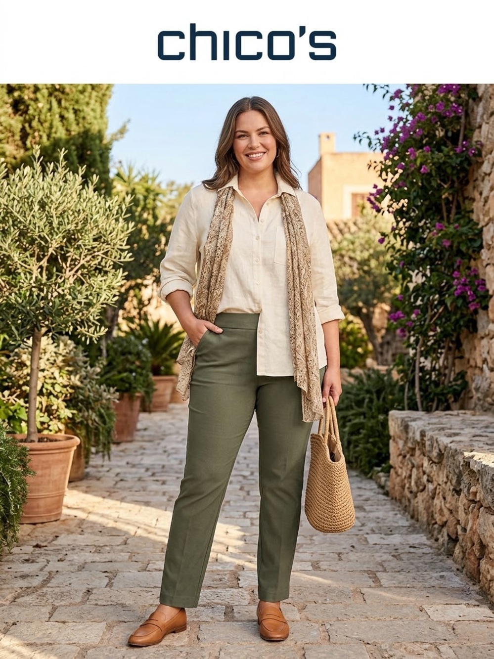 Chico's Olive Straight-Leg Pants with Tailored Rise